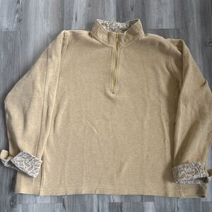 Orvis 1/4 Yellow Zip Up Paisley Sleeve Womens Cotton Pullover Size XL